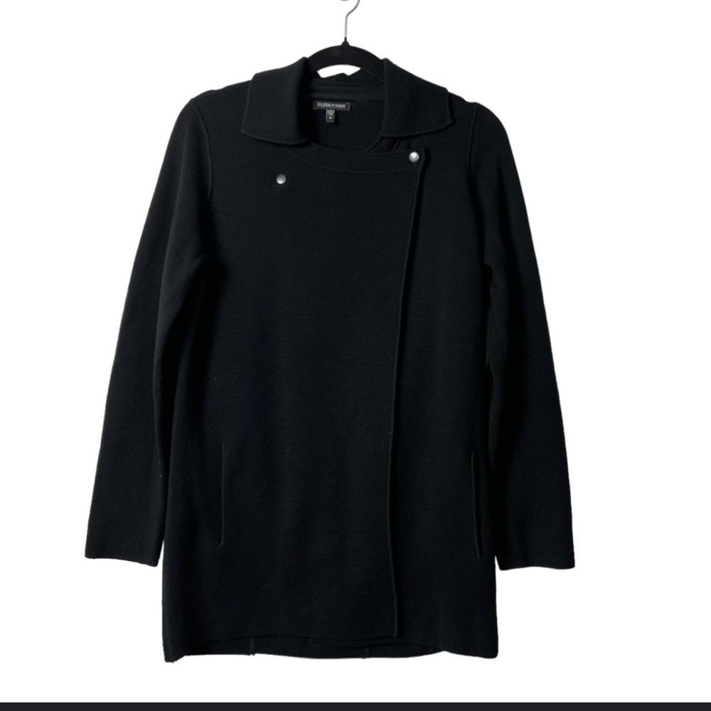 Eileen fisher Marino wool open front knit  pockets jacket size L  quilt luxury